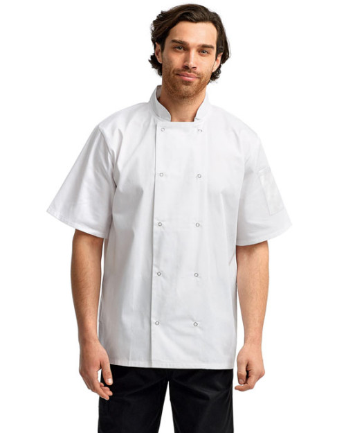 Veste de chef unisexe à manches courtes et cloutée sur le devant Veste de chef unisexe à manches courtes et cloutée sur le devant